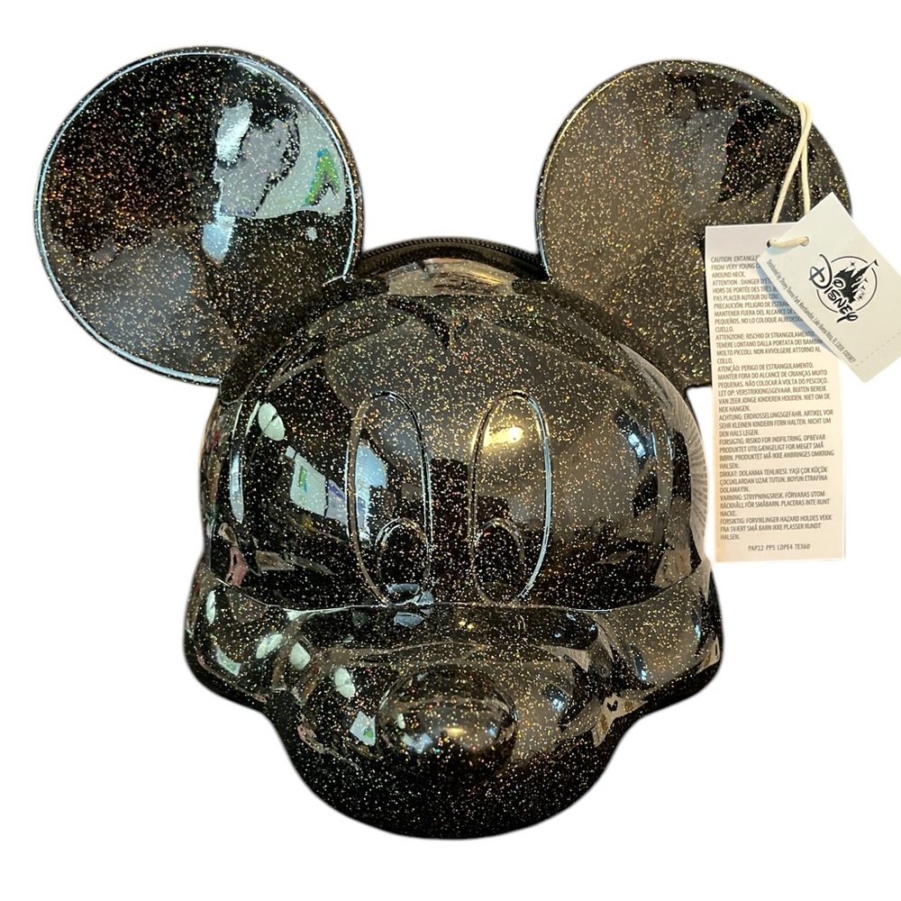 Loungefly Mickey Mouse Head Black Glitter Crossbody Disney Parks